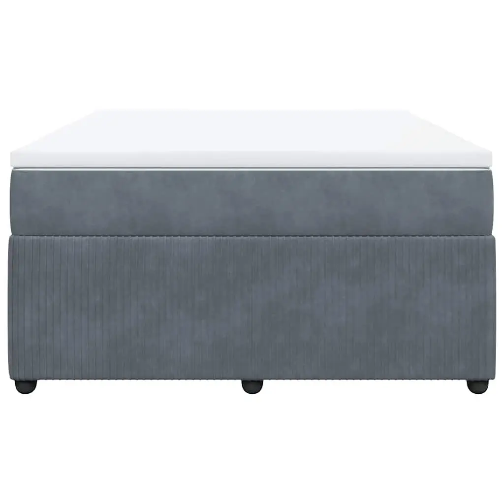 Queen Size Grey Velvet Box Spring Bed with Pocket Spring Mattress