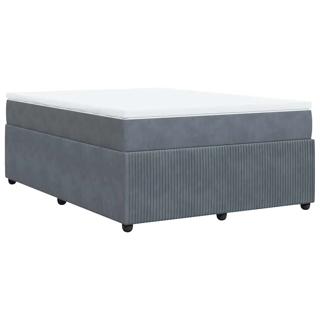 Queen Size Grey Velvet Box Spring Bed with Pocket Spring Mattress