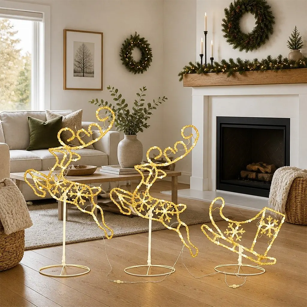 LED Flying Reindeer Sleigh Decoration for Holidays