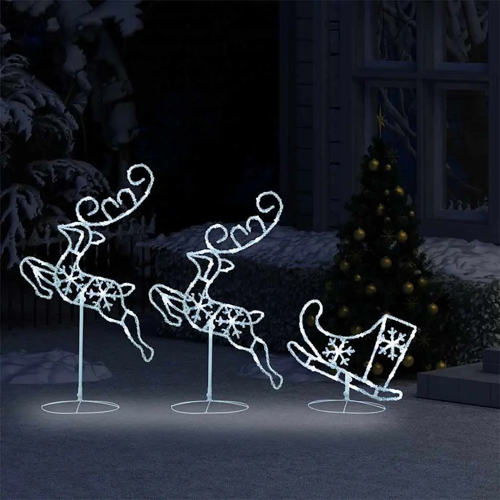 Christmas Decoration Acrylic 260cm Cold White Flying Reindeer Sleigh with 72 LED Lights