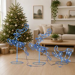Blue LED Flying Reindeer Sleigh Decoration 260cm