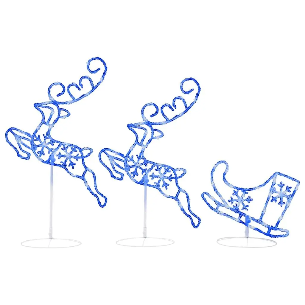 Christmas Decoration Acrylic 260cm Blue Flying Reindeer Sleigh with 72 LED Lights
