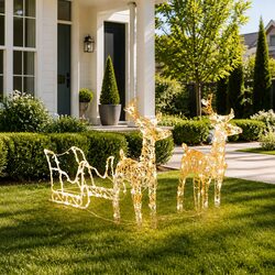 Outdoor Garden Christmas Reindeer Sleigh with 160 LEDs