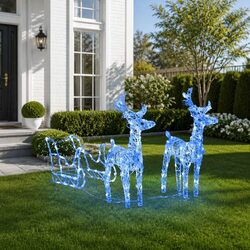 Outdoor LED Christmas Reindeer Sleigh Decoration with 160 Lights