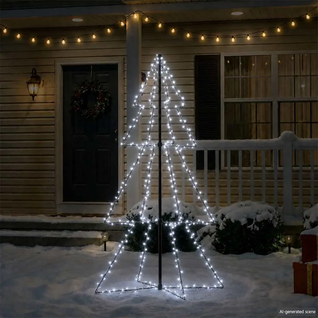 Christmas Cone Tree 200 LEDs 8 Lighting Effects Indoor Outdoor White 98x150cm