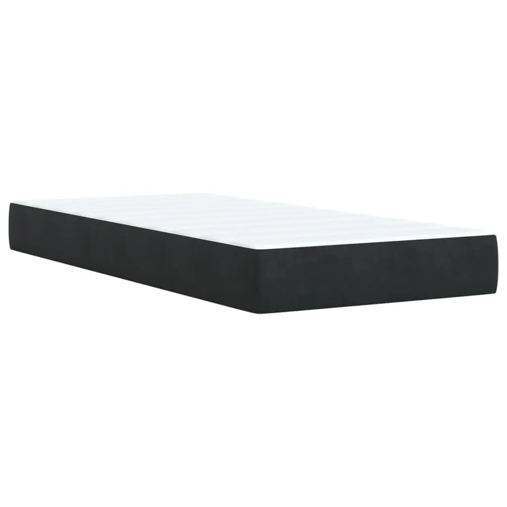 King Single Box Spring Bed with Pocket Mattress Black Fabric Frame Slats