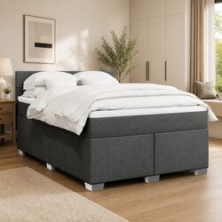 Double Box Spring Bed with Pocket Mattress Black Fabric Frame Bedroom Furniture
