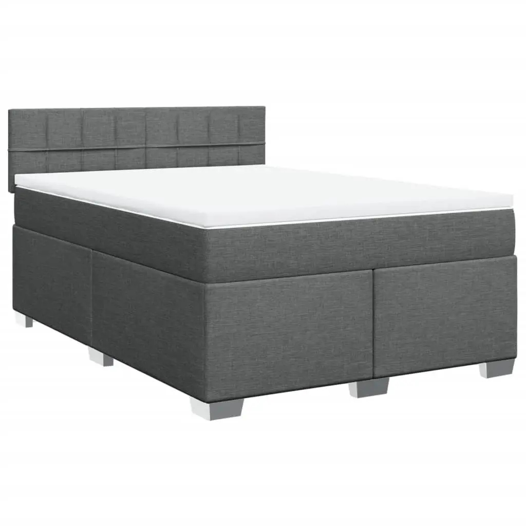 Black Fabric Double Box Spring Bed with Mattress