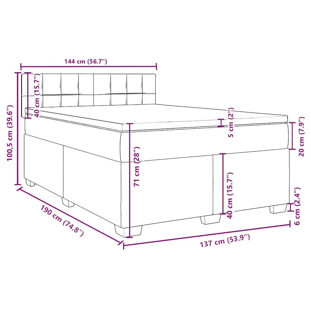 Black Fabric Double Box Spring Bed with Mattress