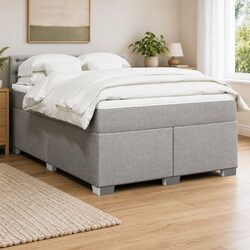 Sturdy Double Box Spring Bed with Pocket Mattress in Grey