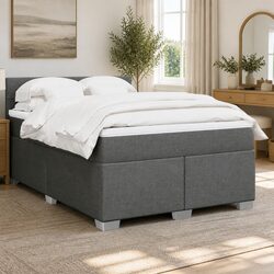 Queen Black Fabric Box Spring Bed with Pocket Mattress