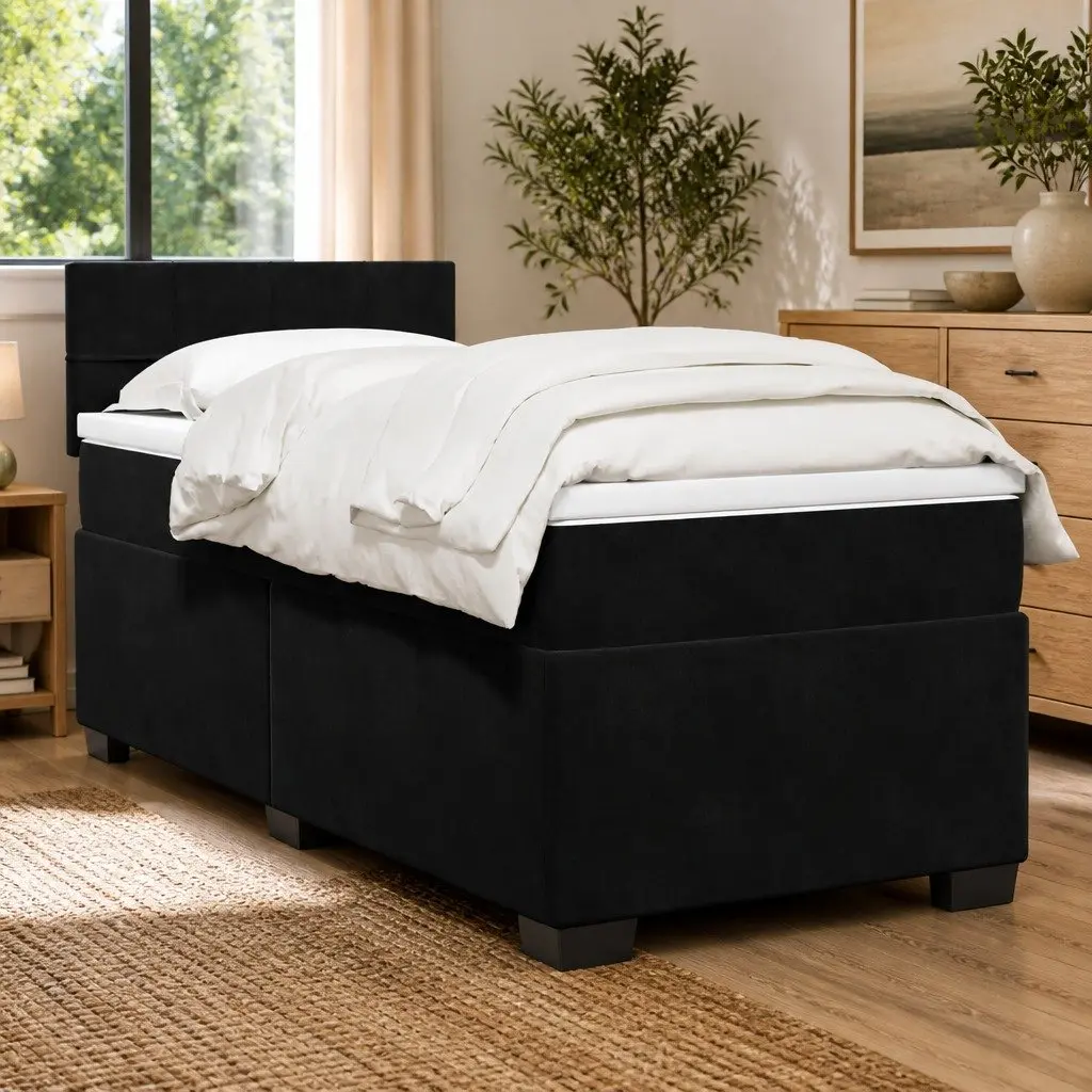 Box Spring Bed with Velvet Upholstered Frame