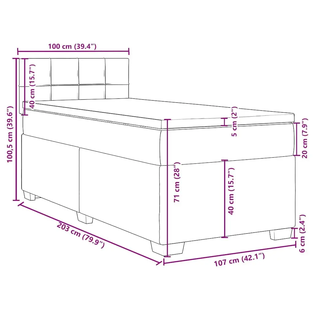 Box Spring Bed with Velvet Upholstered Frame