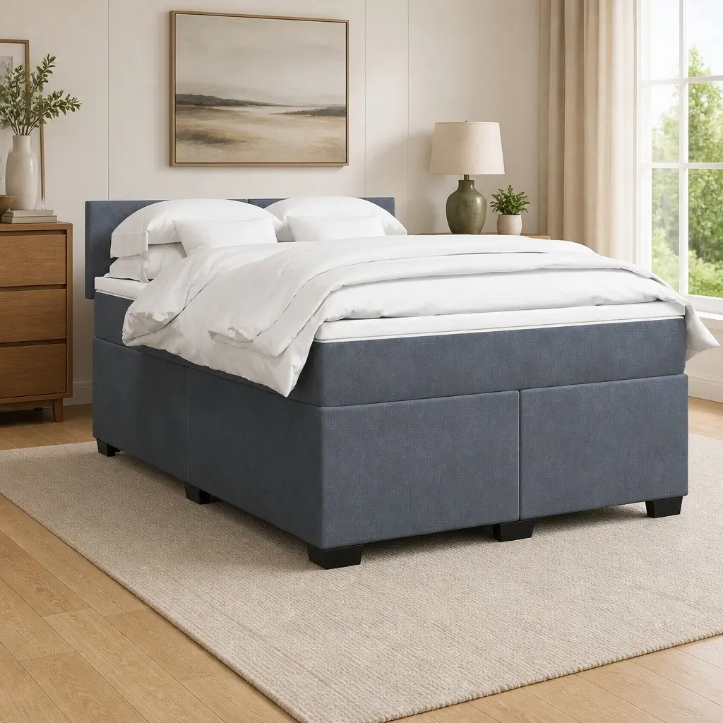 Box Spring Bed Velvet Upholstered Frame Pocket Sprung Mattress Double Black