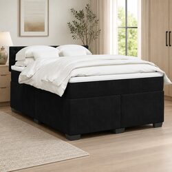Double Velvet Upholstered Box Spring Bed with Pocket Mattress