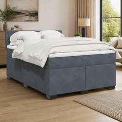 Box Spring Bed with Pocket Mattress Queen Velvet Upholstered Frame Slats