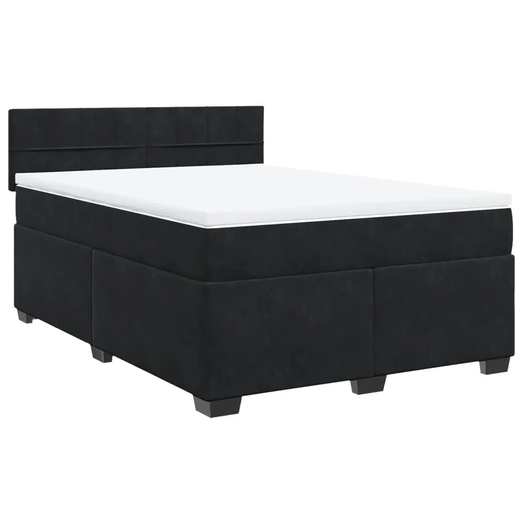 Queen Box Spring Bed with Grey Velvet Upholstered Frame