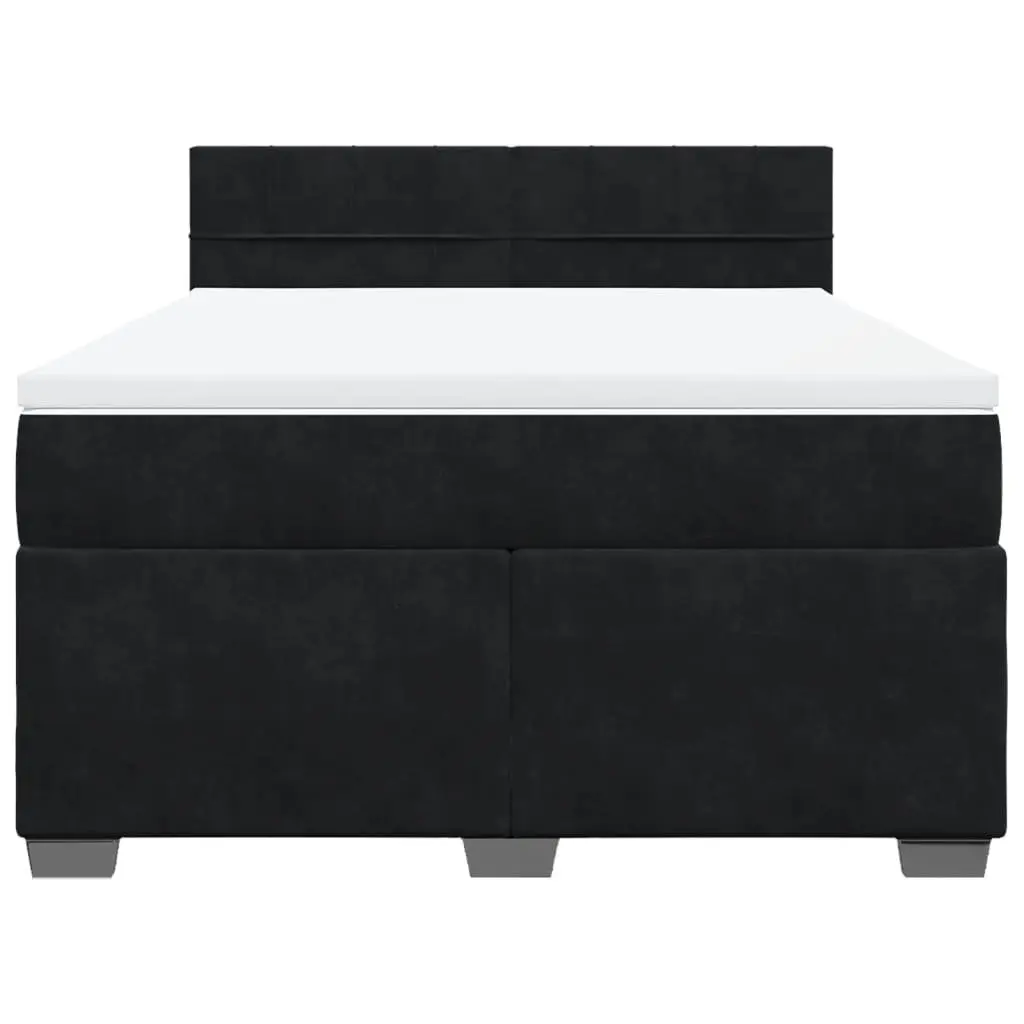 Queen Box Spring Bed with Grey Velvet Upholstered Frame