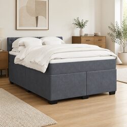Box Spring Bed with Pocket Mattress Queen Size Velvet Upholstered Frame Slats