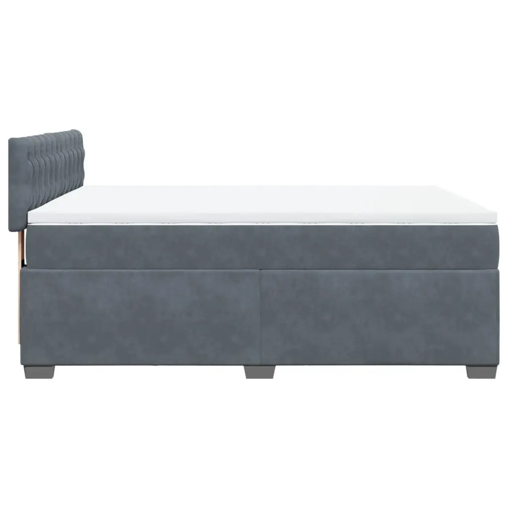 Box Spring Bed Velvet Upholstered Queen Size Black Pocket Mattress with Slats