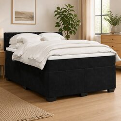 Queen Box Spring Bed with Pocket Mattress Grey Velvet Upholstered Frame