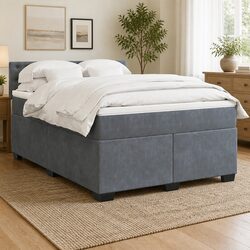 Queen Size Pocket Sprung Mattress with Velvet Upholstered Frame