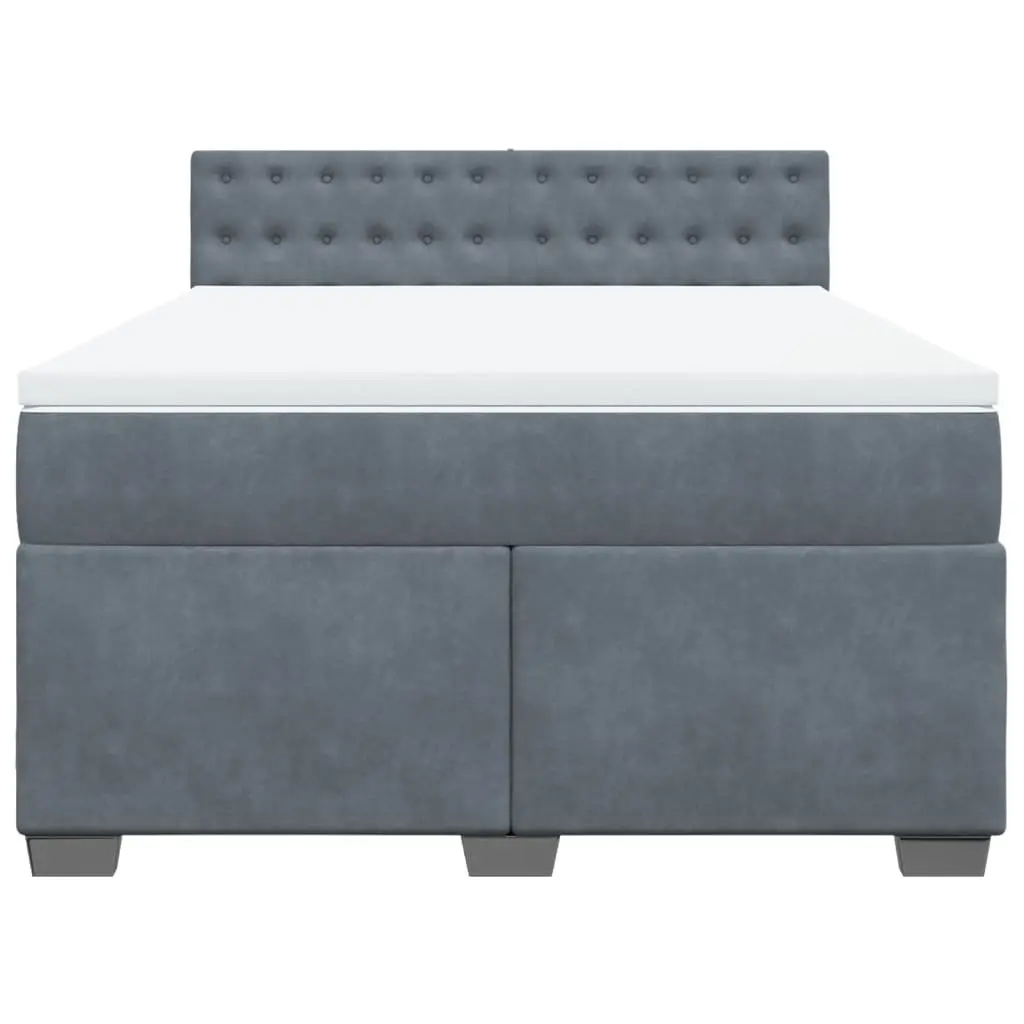 Queen Bed Frame Velvet Dark Grey Pocket Spring Mattress Topper