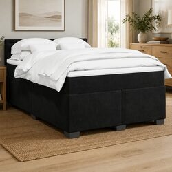Queen Box Spring Bed with Pocket Mattress Velvet Upholstered Frame Slat Base