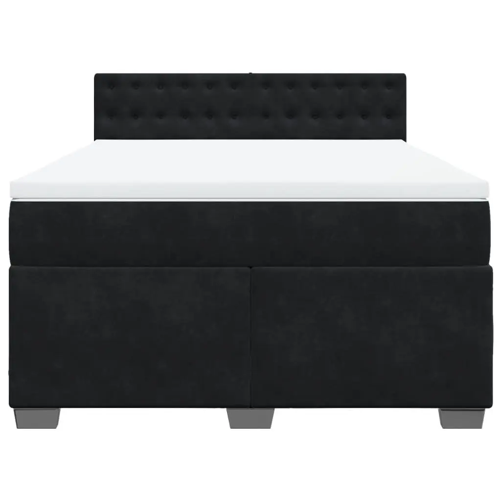 Queen Box Spring Bed with Velvet Upholstered Pocket Mattress