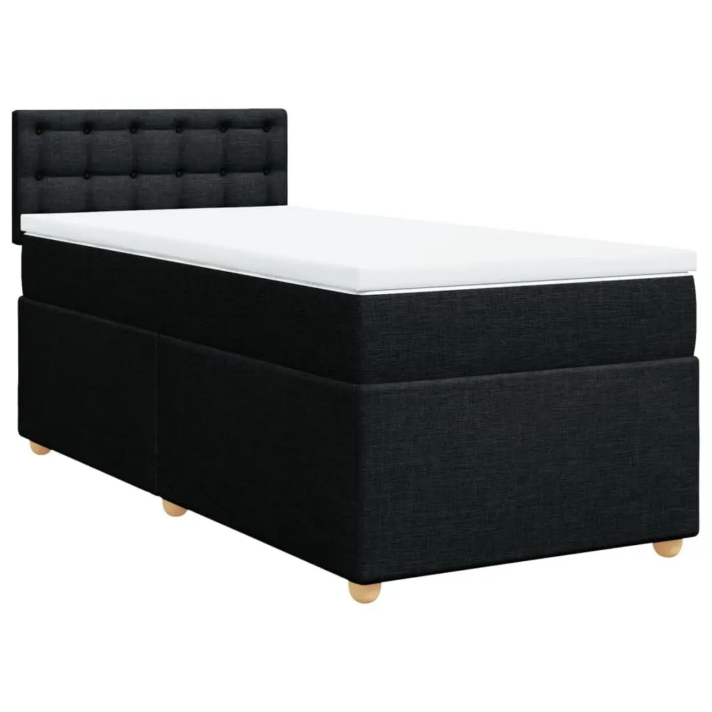 King Single Box Spring Bed with Pocket Mattress Black Fabric Bedroom Furniture