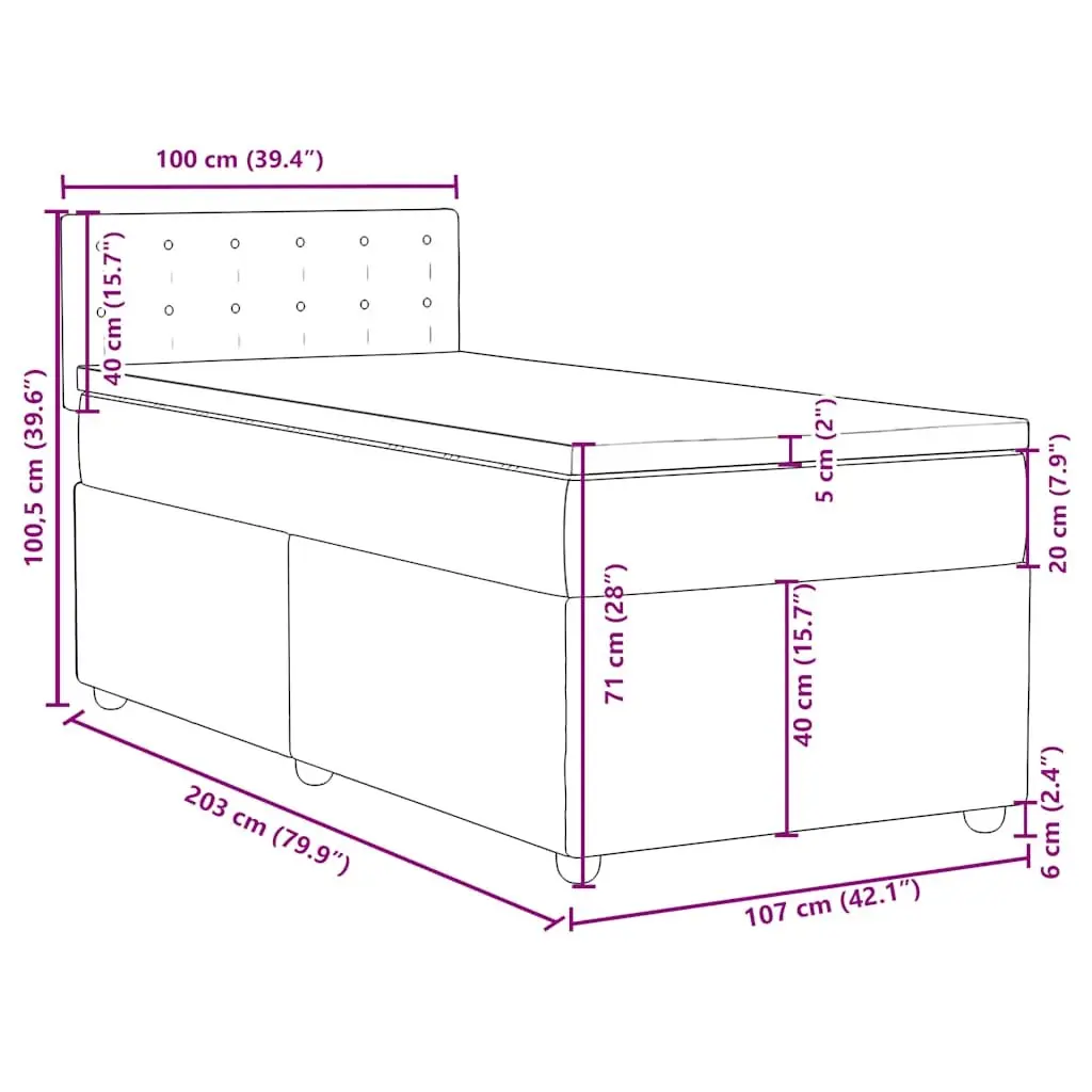 King Single Box Spring Bed with Pocket Mattress Black Fabric Bedroom Furniture
