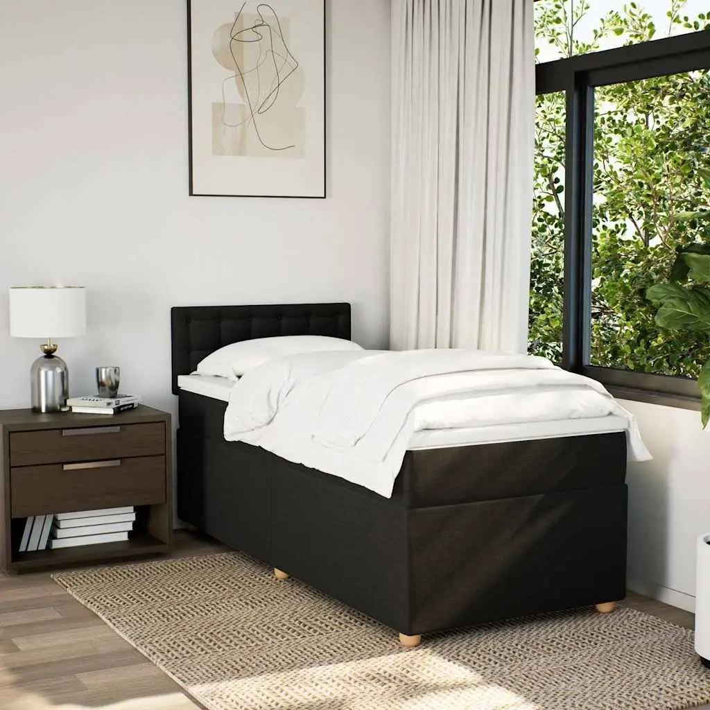 King Single Box Spring Bed with Pocket Mattress Black Fabric Bedroom Furniture
