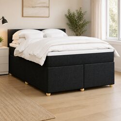 Box Spring Bed with Pocket Spring Mattress in Black Fabric