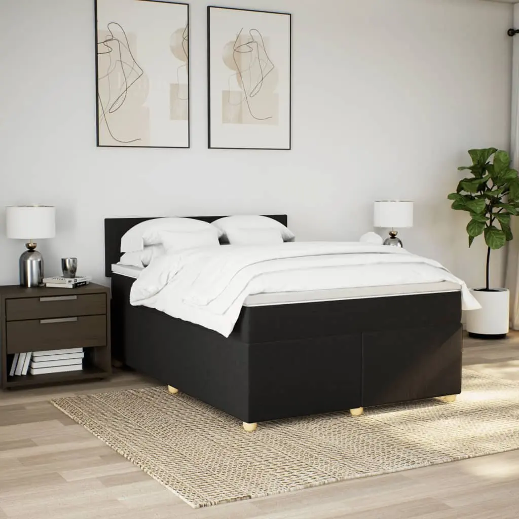 Double Box Spring Bed Pocket Spring Mattress Double Black Polyester Fabric