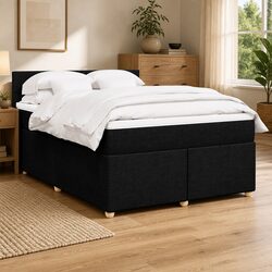 Sturdy Double Box Spring Bed with Pocket Mattress in Black