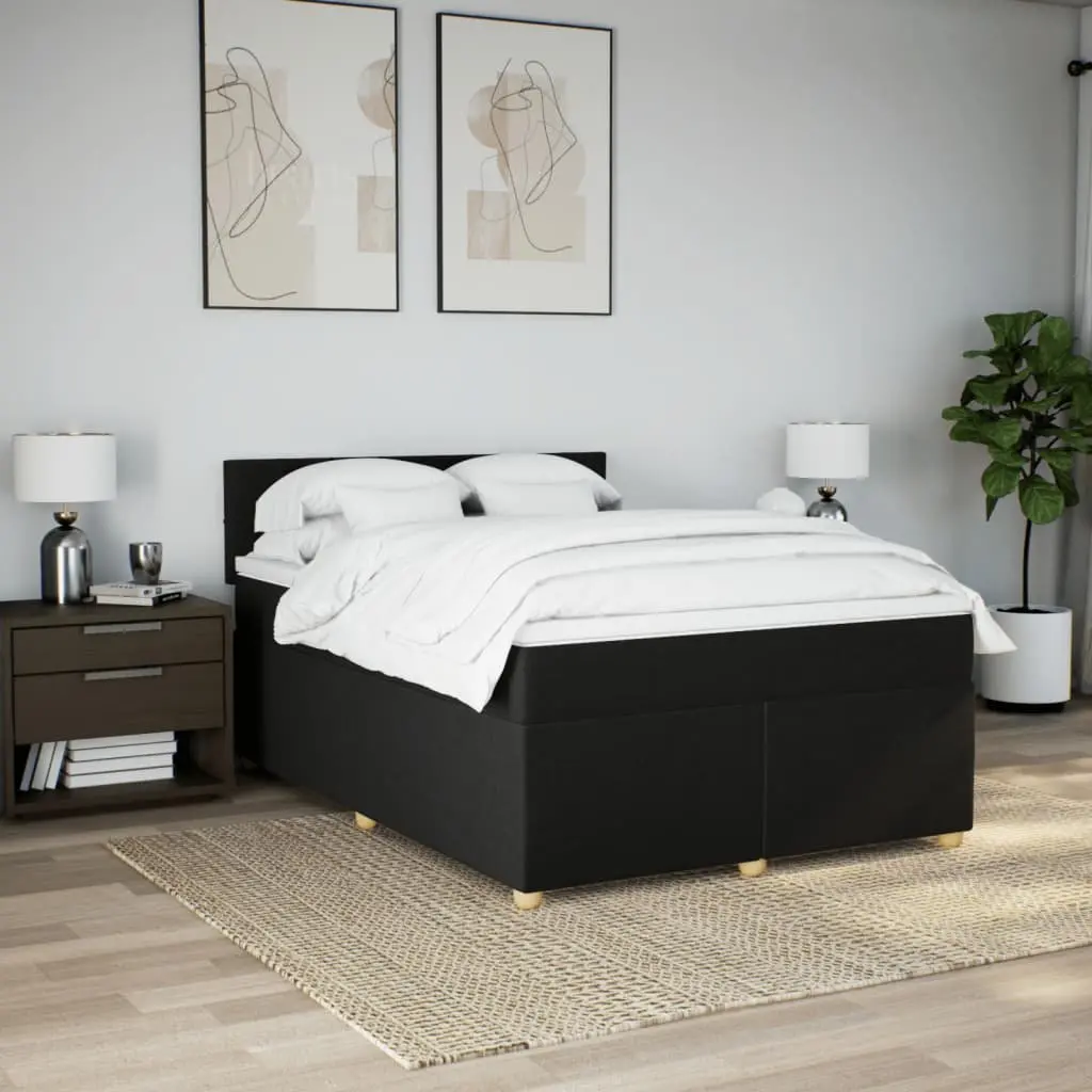 Double Box Spring Bed with Pocket Mattress in Black