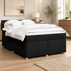 Premium Black Fabric Double Box Spring Bed with Mattress