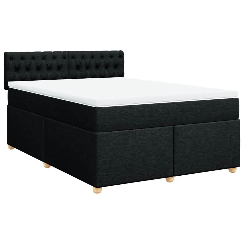 Black Fabric Double Box Spring Bed with Mattress