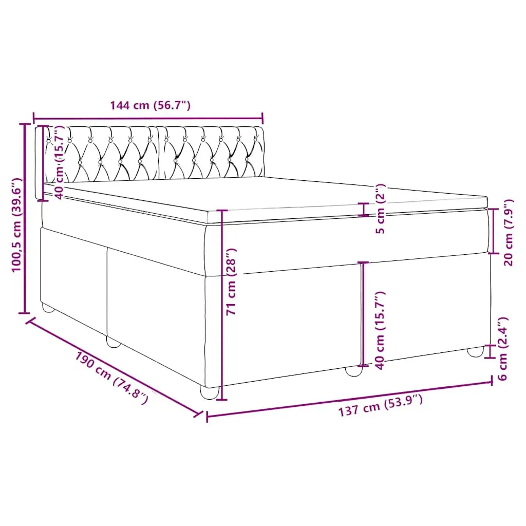 Black Fabric Double Box Spring Bed with Mattress
