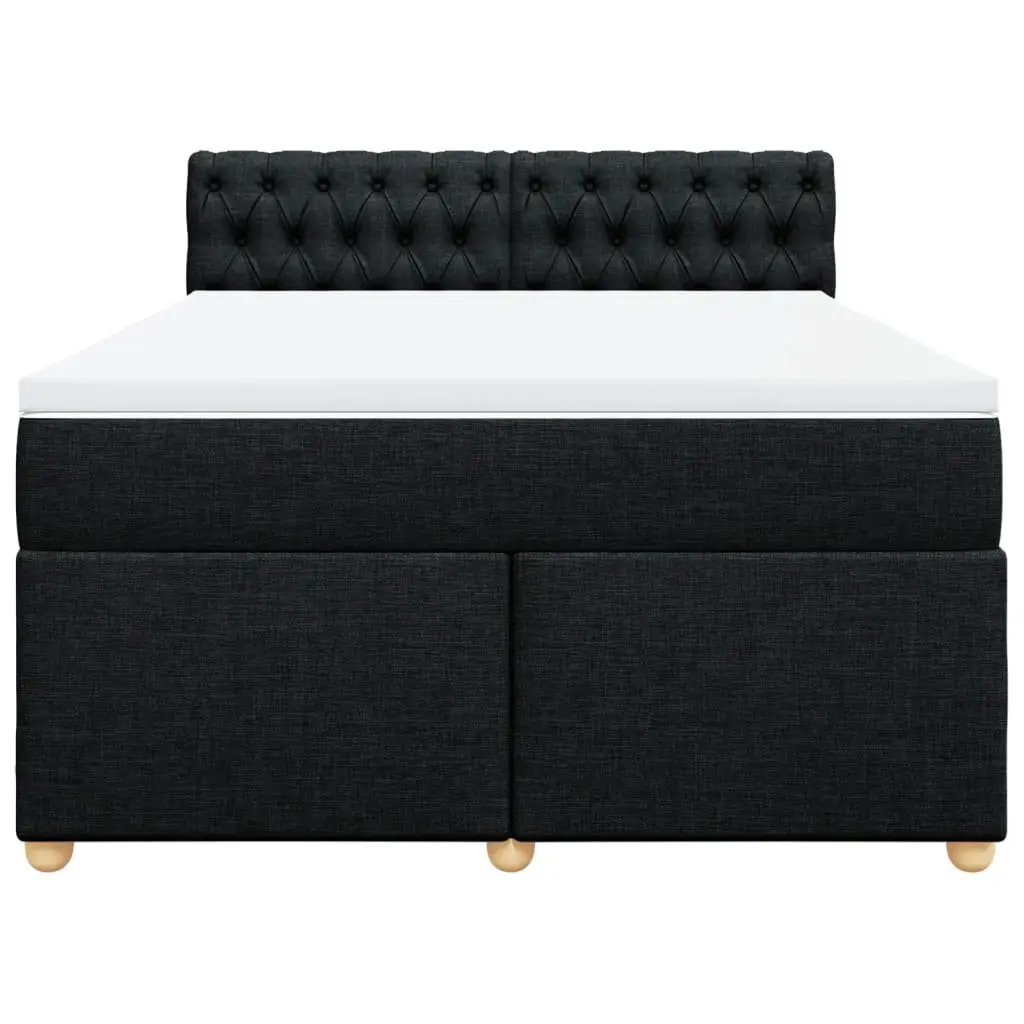 Black Fabric Double Box Spring Bed with Mattress