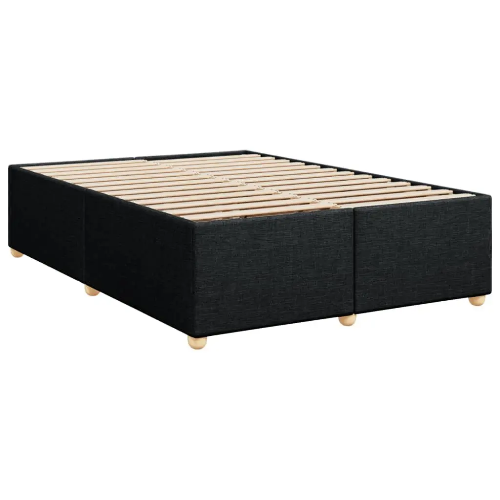 Black Fabric Double Box Spring Bed with Mattress
