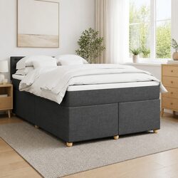 Grey Fabric Double Box Spring Bed with Pocket Mattress