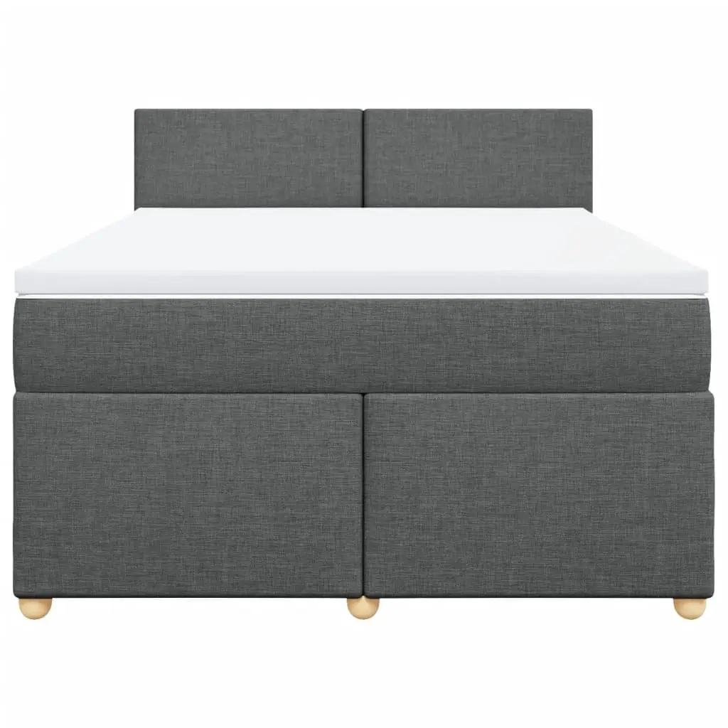 Queen Box Spring Bed with Pocket Spring Mattress Grey Fabric Bedroom Furniture