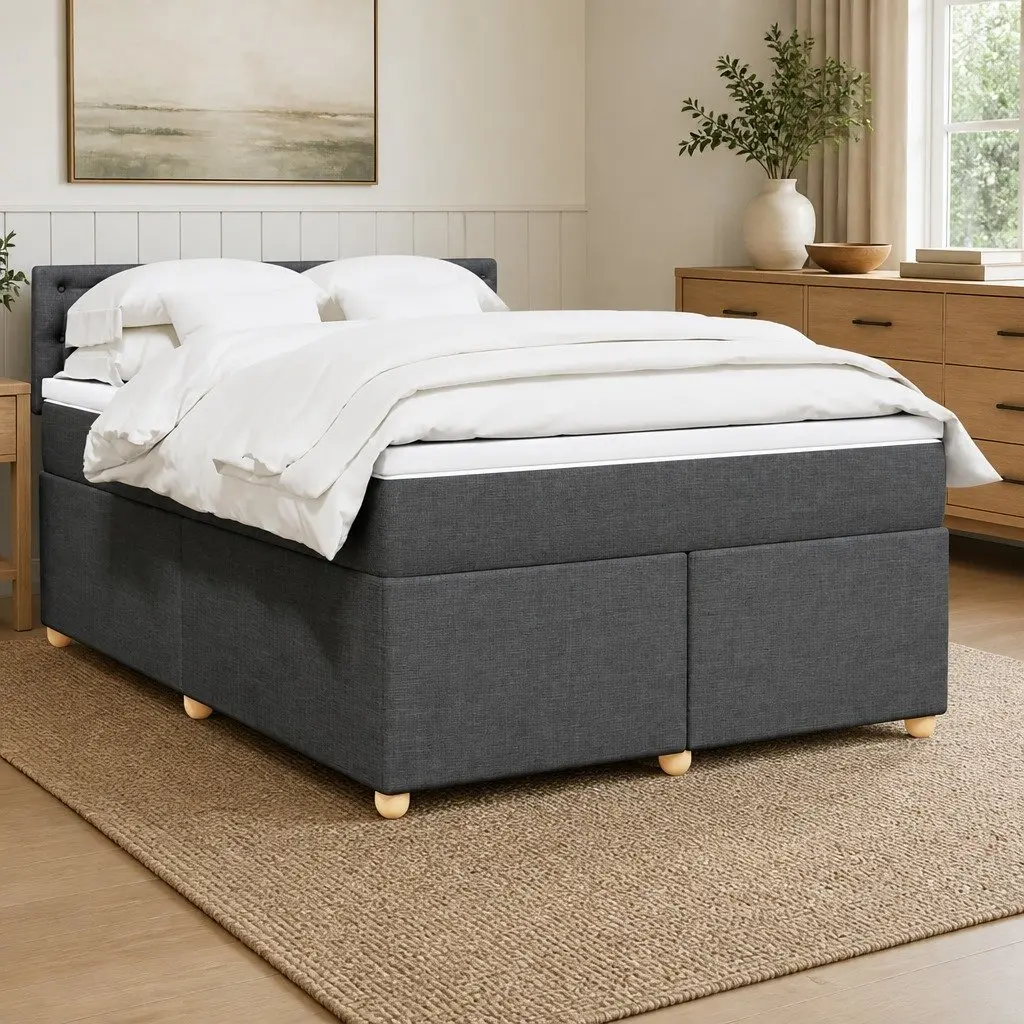 Queen Bed Pocket Spring Mattress Polyester Fabric Dark Grey