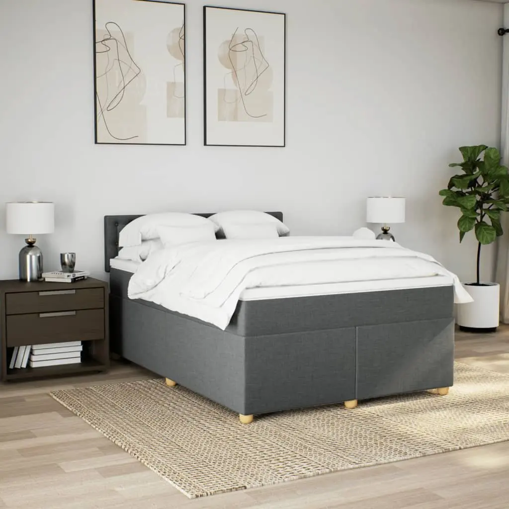 Queen Bed Pocket Spring Mattress Polyester Fabric Dark Grey