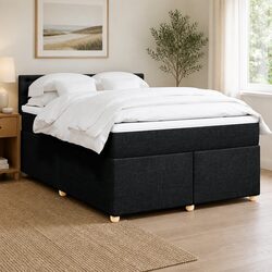 Queen Bed with Pocket Spring Mattress in Black Fabric