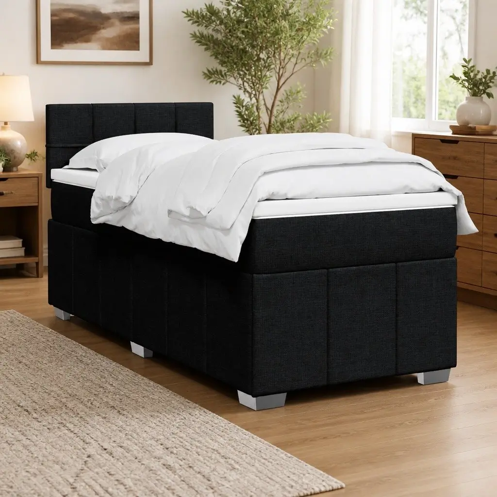 Pocket Spring Mattress King Single Bed Frame Black Fabric Slatted Base