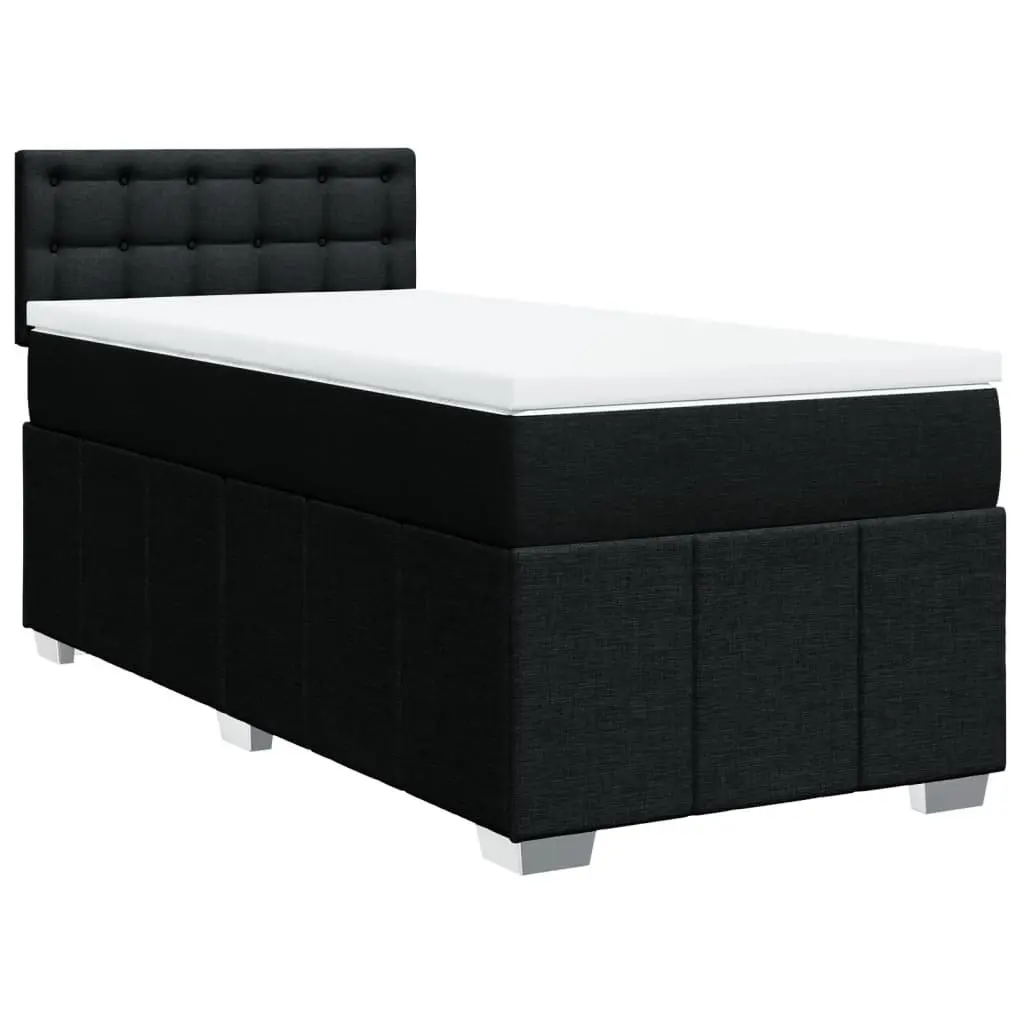 King Single Bed Frame Black Fabric Pocket Spring Mattress Slatted Base