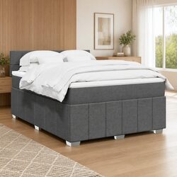 Sturdy Black Fabric Double Box Spring Bed with Pocket Mattress