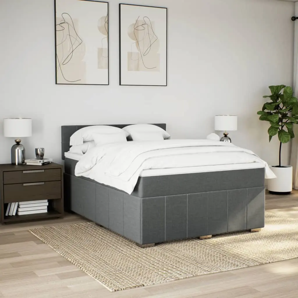 Black Fabric Double Box Spring Bed with Pocket Mattress